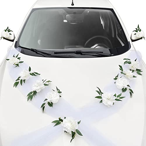 Meanju Autoschmuck Hochzeit,Auto Schmuck Organza,Herz Auto Schmuck,Autoschmuck Hochzeit Motorhaube,Car Wedding Girlande,Hochzeitsauto Deko,Blumenschmuck Auto Hochzeit,für Hochzeits Verlobungsfeier von Meanju