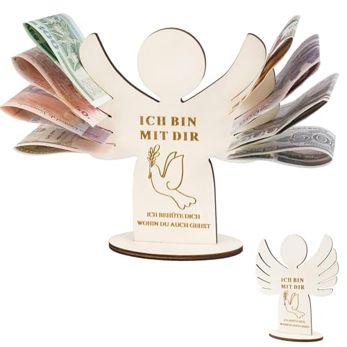 Meanju Holzengel mit Gravur zur Taufe, Geldgeschenk Holz, Geldgeschenke zur Taufe, Geldgeschenk Mädchen Jungen Engel Holzfiguren Glücksbringer Gastgeschenk für Kinder (B) von Meanju