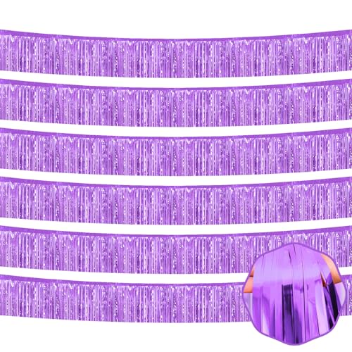 6 Stück 3 m hellviolette Folien-Fransengirlande Metallic Lametta Luftschlangen Banner Wandbehang Vorhang Hintergrund für Parade Floats, Weihnachtstag, Erntedankfest, Halloween, von Mebiornt