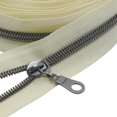 MebuZip 9 m Altsilber endlos Reißverschluss Meterware Reißverschluss Nylon 6mm-Spirale + 25 Nonlock-Zipper für Taschen Deko DIY Basteln Nähen (Altsilber Beige) von MebuZip