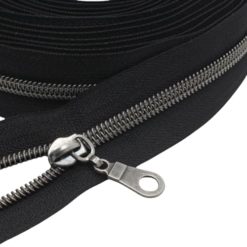 MebuZip 9 m Altsilber endlos Reißverschluss Meterware Reißverschluss Nylon 6mm-Spirale + 25 Nonlock-Zipper für Taschen Deko DIY Basteln Nähen (Altsilber Schwarze) von MebuZip