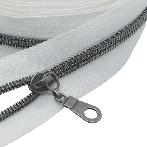 MebuZip 9 m Altsilber endlos Reißverschluss Meterware Reißverschluss Nylon 6mm-Spirale + 25 Nonlock-Zipper für Taschen Deko DIY Basteln Nähen (Altsilber Weiße) von MebuZip