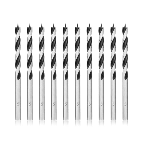 Meccion Holzbohrer 5mm 10Pcs Holzschlangenbohrer Brad Point Holzspiralbohrer Professional Holzbearbeitungbohrer von Meccion