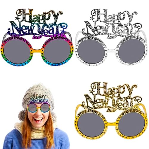 3 Stück Silvester Brille 2025, Partybrille, Neujahr Sonnenbrille, Lustige Brillen, Silvester Deko, Happy New Year Brillen, Silvester Foto Requisiten 2025, Silvester Partybrille für Silvester Geschenk von Mecctuck