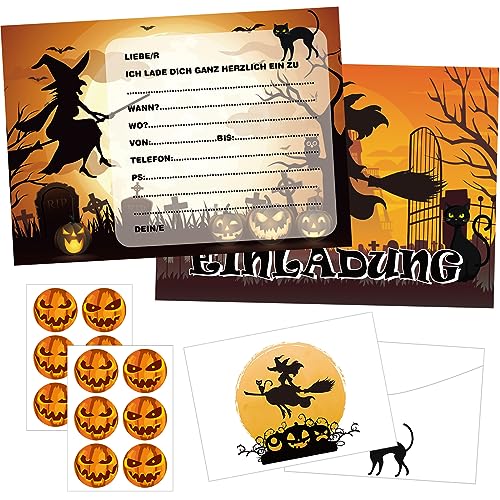 36 Stück Halloween Einladungskarten, Halloween Grußkarten, Grusel Party Einladungen Karten mit Umschlägen und Aufklebern, Kinder Geburtstag Einladung, Einladungskarten für Halloween Grusel Party (A) von Mecctuck