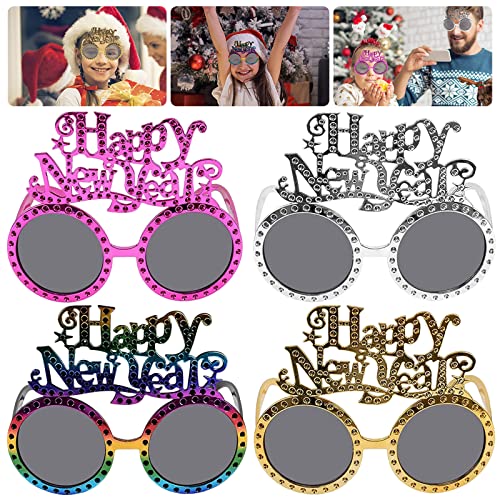 4 Stück Silvester Brille 2025, Partybrille, Neujahr Sonnenbrille, Lustige Brillen, Silvester Deko, Happy New Year Brillen, Silvester Foto Requisiten 2025, Silvester Partybrille für Silvester Geschenk von Mecctuck