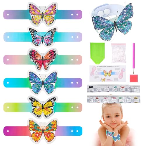 6 Stück Armbänder Mädchen, DIY Diamond Painting Armbänder Set, Schmetterling Bastelset, Geschenke für Mädchen, Kinderschmuck, Mädchen Schmuck, Schmetterlinge Armbänder für Mädchen 5-12 Jahre von Mecctuck