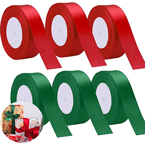 Geschenkband, 22m x 6 Rollen Geschenkband Weihnachten, Schleifenband Weihnachten, Schleifenband Geschenkband Rot Grün, 20mm Weihnachtsband, Geschenkbänder für Verpackung Weihnachten DIY Haarbänder von Mecctuck