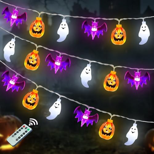 Halloween Lichterkette, 300cm * 20led Halloween Deko Lichterkette, Halloween Kürbis Spinnen Fledermaus Gespenster Deko Lichterkette, Wasserdichte Lichtkette für Innen Außen Halloween Party Garten Deko von Mecctuck