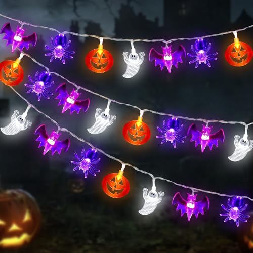 Halloween Lichterkette, 700cm * 40led Halloween Deko Lichterkette, Halloween Kürbis Spinnen Fledermaus Gespenster Deko Lichterkette, Wasserdichte Lichtkette für Innen Außen Halloween Party Garten Deko von Mecctuck