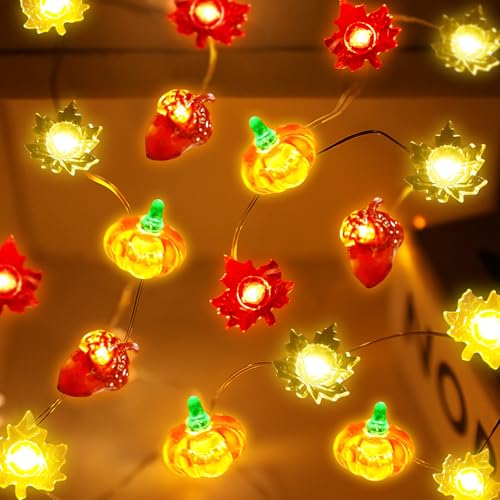 Lichterkette Herbst, 300CM Ahornblätter Lichterketten, Herbst Deko Lichterkette, 30LED Lichterketten Thanksgiving, Herbst Ahornblatt Kürbisse Lichterkette für Innen Außen Erntedankfest Halloween Deko von Mecctuck