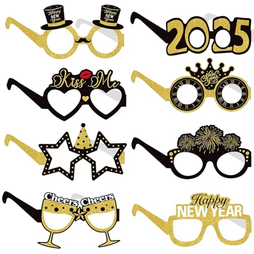 Mecctuck 8 Stück Silvester Deko, Silvester Brille 2025, Partybrille, Lustige Brillen, Partybrille Silvester, Silvester Foto Requisiten, Silvester Partybrille von Mecctuck