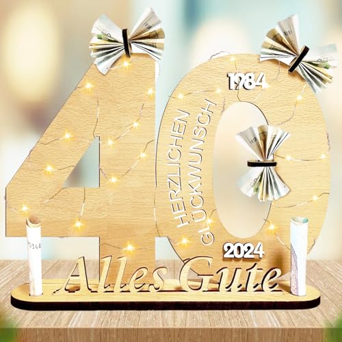 Mecctuck Geschenke zum 40 Geburtstag, 40 Geburtstag Geschenk, Deko 40 Geburtstag, Geldgeschenke Geburtstag, 40 Geburtstag Tischdeko mit Led Lichterkette, Coole Geschenkideen zum 40. Geburtstag von Mecctuck