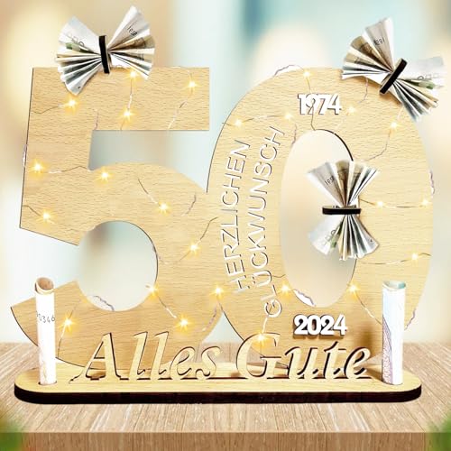 Mecctuck Geschenke zum 50 Geburtstag, 50 Geburtstag Geschenk, Deko 50 Geburtstag, Geldgeschenke Geburtstag, 50 Geburtstag Tischdeko mit Led Lichterkette, Coole Geschenkideen zum 50. Geburtstag von Mecctuck