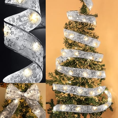 Mecctuck Weihnachtsband Lichter, 550 CM Glänzende Band Lichterkette, 50 LEDs Weihnachtsband Lichterkette, Weihnachtsbaum Deko, Baumschmuck Lichterketten Flackern für Innen Außen Weihnachtsbaumschmuck von Mecctuck