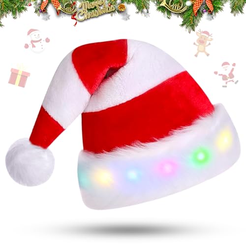 Mecctuck Weihnachtsmütze, Mütze mit LED Licht, Weihnachtsmützen, Nikolausmütze, Weihnachtsmann Mütze, Weihnachtsmütze LED Mütze, Nikolausmützen, Christmas Hat Streifendesign für Kinder und Erwachsene von Mecctuck