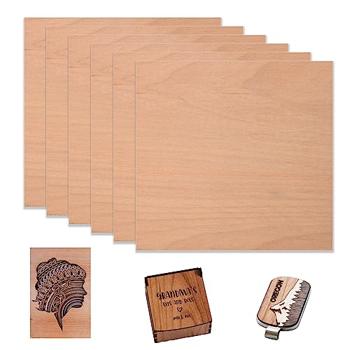 MechKit 6 Stück Unbehandeltes Holz, 3mm Dicke 12" x 12" dünnes Holzbrett Rotbuche Sperrholzplatten CNC Schneiden Bastelholz für DIY Holzarbeiten, Laserbearbeitung, Brandmalerei, Modellbau, Geschenke von MechKit