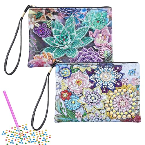 Mecmbj Diamond Painting Kinder,Bastelset Kinder ab 6 Jahre,2 Stück Diamond Painting Tasche,Bastelset Mädchen Diamond Painting Kosmetiktasche mit Blumenmotiv,für Mädchen im Alter von 6–12 Jahren von Mecmbj