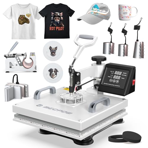 Mecpow Plottermaschine 8 IN 1, 15 * 15 inch Transferpresse, Presse T shirt Druckmaschine, 11-30Oz Tassenpresse Plotter Maschine, Hut Druck, Automatische Steuerung, 360-Grad-Drehung. von Mecpow