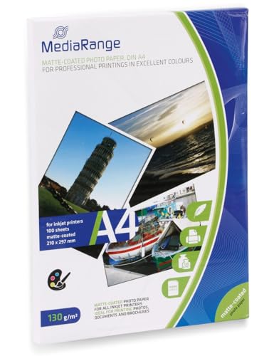 MediaRange 210 x 297mm Fotopapier für Tintenstrahldrucker, matt, 130g, 100 Blatt von MediaRange