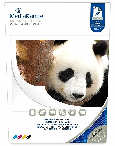 MediaRange 210 x 297mm klebendes Fotopapier, für Tintenstrahldrucker, hochglänzend, 115g/m², 50 Blatt von MediaRange