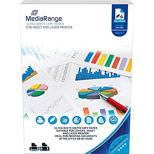 MediaRange Kopierpapier für Tintenstrahl- und Laserdrucker, 210 x 297mm, 80g, 500 Blatt von MediaRange