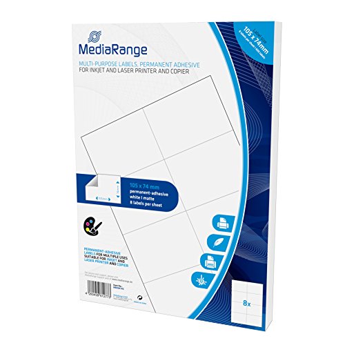 MediaRange Universal-Etiketten, stark haftend, 105x74mm, weiß, 400 Etiketten von MediaRange