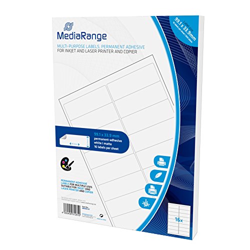 MediaRange Universal-Etiketten, stark haftend, 99.1x33.9mm, weiß, 800 Etiketten von MediaRange