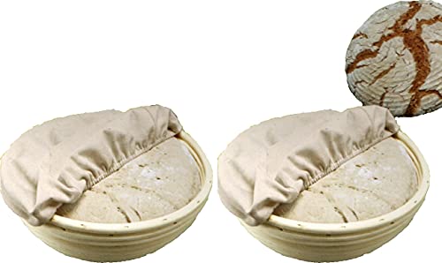 Mediablue 2 x Gärkorb Set Ø 24cm inkl. Rezepte Brot Gärkörbchen aus Peddigrohr zum Brot backen I Garkörbchen, Brotkörbchen, Brotform von Mediablue