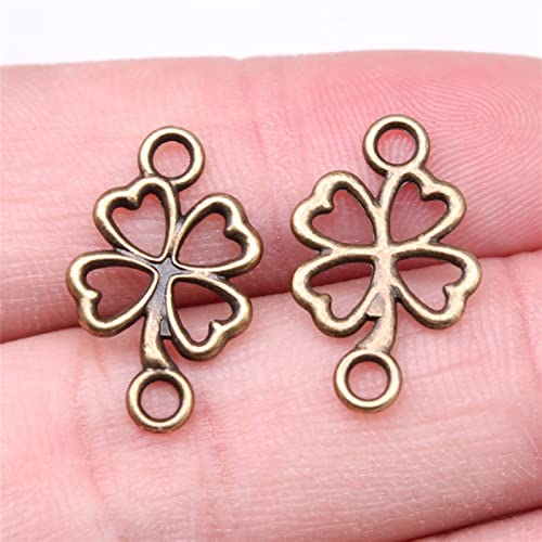 MedkO 80 Stück 20x12mm 3 Farben Kleeblatt Charms Verbinder Glücksklee Charm Verbinder 4 Blatt Kleeblatt Charm Verbinder-Antik Bronze vergoldet von MedkO