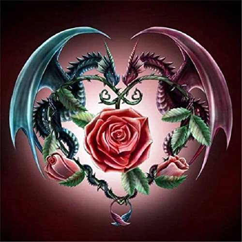 Meecaa Kreuzstich-Set, 11-fädig, geprägt, Drachen-Rose, Blumenmonster, Stickset mit Zubehör, vorgedruckt (36 x 36 cm) (Drache und Rose) von Meecaa