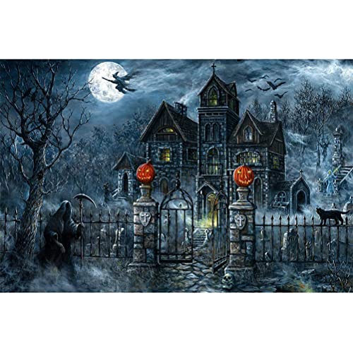 Meecaa Diamond Painting Kits mit Werkzeugen, Halloween Spukhaus Geist DIY 5D Full Drill Kreuzstich Diamant Mosaik Kunst Handwerk 30 x 40 cm (Halloween) von Meecaa