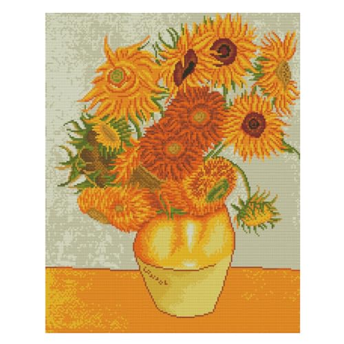 Meecaa Kreuzstich-Set, 11-fädig, geprägt, Sonnenblumen-Van-Gogh-Stickset mit Zubehör, vorgedruckt (48 x 58 cm) (Sonnenblume) von Meecaa