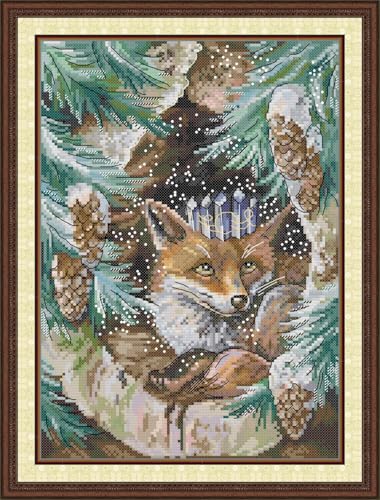 Meecaa Kreuzstich-Set, 14-fädig, geprägt, Fuchs, Tier, Schnee, Stickset mit Zubehör, vorgedruckt (27 x 36 cm) (Fuchs) von Meecaa