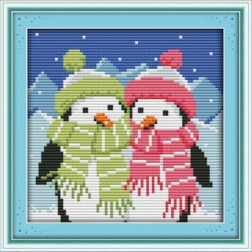 Meecaa Kreuzstich-Set, 14-fädig, geprägt, Pinguin-Liebhaber, Tier-Stickset mit Zubehör, vorgedruckt (18 x 18 cm (Pinguin) von Meecaa