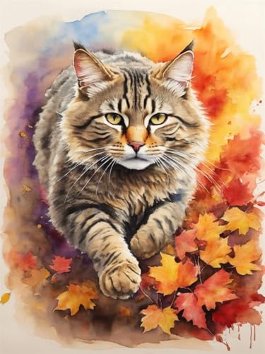 Meecaa Kreuzstich-Set, geprägt, Katze, Blume, Tier, Ahornblatt, Stickset mit Zubehör, vorgedruckt (40 x 50 cm) (Katze) von Meecaa