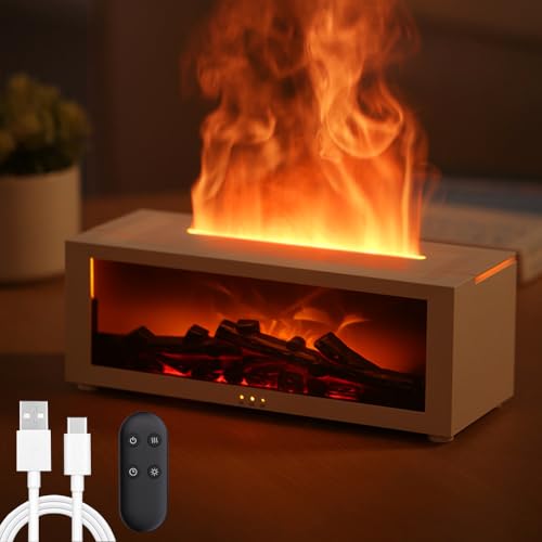 Flammen Aroma Diffuser, Flame Air Diffuse mit 7 Farben Licht, Luftbefeuchter Humidifier DuftöL Diffuser mit Fernbedienung & Timer, Wasserlose Abschaltautomatik für Kinder, Zuhause Büro, Raumduft, Yoga von Meenewching