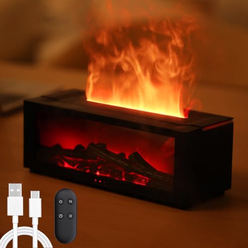 Flammen Aroma Diffuser, Flame Air Diffuse mit 7 Farben Licht, Luftbefeuchter Humidifier DuftöL Diffuser mit Fernbedienung & Timer, Wasserlose Abschaltautomatik für Kinder, Zuhause Büro, Raumduft, Yoga von Meenewching