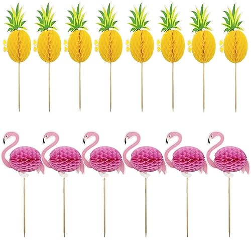 Flamingo Ananas Kuchen Topper,Hawaii Cake Picks 50 Stück 3D Cocktail Dekoration Getränk für Hawaiian Luau Sommer Geburtstag Party Kuchen Essen Dekoration Supplies von Meet-shop