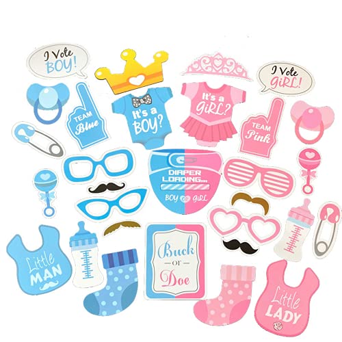 Meet-shop Foto Requisiten,Photo Booth Props Photobooth Dekoration 30 Pcs Gender Reveal Party Dekoration für Jungen Mädchen Party Deko von Meet-shop