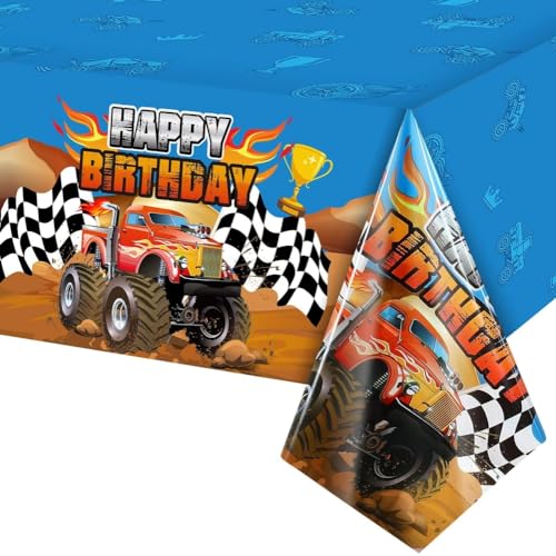 Monster Truck Tischdecken,Monster Truck Party Tablecloth 137 * 274cm Cake Table Decoration Background Disposable Tablecloth für Junge Girls Birthday Party Decoration Accessories von Meet-shop