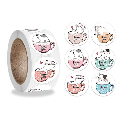 Nette Katze Aufkleber, Karikatur Katze Aufkleber 500 Stücke Animal Belohnungsaufkleber Rolle Aufkleber Cartoon Handarbeit Selbstklebende Label Tierform Wandtattoos für Kinder Party Favors Geschenken von Meet-shop