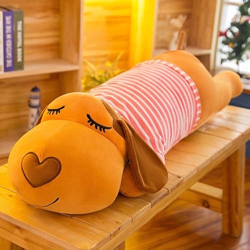 Kawaii Hund Plüschtier Niedliches gestreiftes Hundeschlafkissen Stofftier Puppe Zimmer Dekor für Kinder/Mädchen/Paare Geschenk Rosa Kleidung-02 120cm von Meetiger