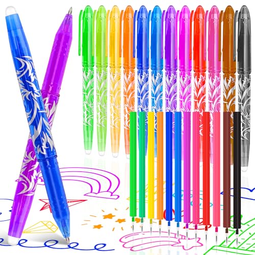 Meetory 24 Stück Radierbarer Kugelschreiber, 12 Farben Tintenroller Radierbar, 0.5mm Gelstifte Radierbar, Radierbarer Gelschreiber Fricion Stift Set von Meetory