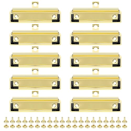 Meetory Klemmbrett-Clips, 10 Stück Klemmbrett Klammer Clip Halter-Metall Klemme für Klemmbrett, Büro, Klassenzimmer und DIY Projekte-Stabile Halterung für Papier, Dokumente und Notizen, Gold von Meetory