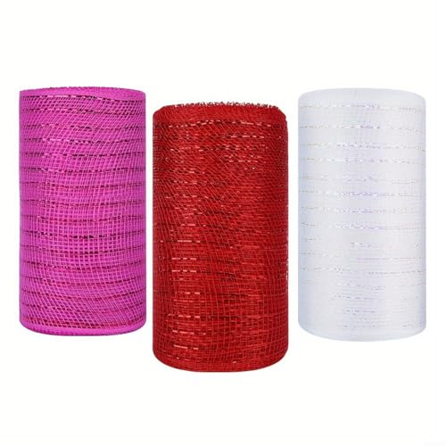 3 Rollen Valentinstag Love Mesh Arrangement Dekoration 9,2 m Party Luftschlangen für Kränze, Schleifen und Geschenkpapier, zugeschnitten von MeevrgR