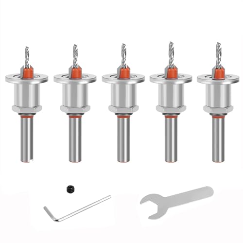 5-teiliges Kegelsenker-Bohrer-Set, verstellbarer Kegelsenker-Bohrer, Hartmetallbestückt, 90°-Senker-Lochbohrer für Holzbearbeitung, Tiefenanschlag, Schraubenlochschneider mit 8-mm-Schaft von Mefape