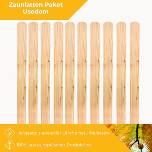 Mega Holz Zaunlatten Paket "Usedom" 10 Stück aus Lärche, 20x90 mm, Unbehandelt, 90 cm Lang, Premium Zaunlatte, Brett, Gartenzaun Naturbelassen Holz von Mega Holz