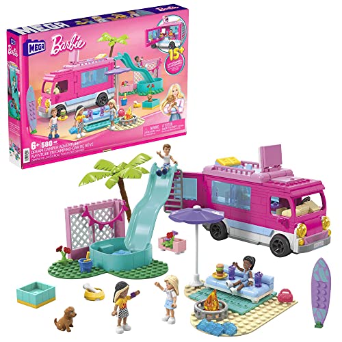 BARBIE Traumwohnmobil - Bauspielzeug mit Bett auf dem Dach, komplett ausgestatteter Küche und Zubehör für Kleidung und Essen, 4 kleinen Barbie-Puppen und 1 Hündchen, für Kinder ab 6 Jahren, HPN80 von Barbie