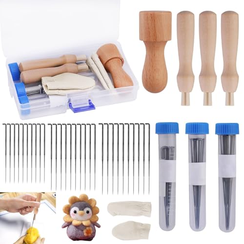 Filznadeln zum Trockenfilzen, Filznadeln Set, 60PCS 3 Größen Filznadeln mit 3PCS Filz Holzgriff Werkzeug 3 Klare Flaschen und Kasten, Filzen Nadeln, Nadelfilz-Set für Erwachsene und Anfänger von Megcdtr